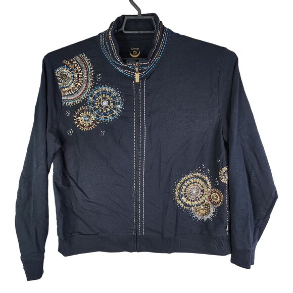 Chico's Jackets & Blazers - Womens Black Zenergy By Chicos Embroidered Beaded Jacket Full ZIp Size 3 (XL)
